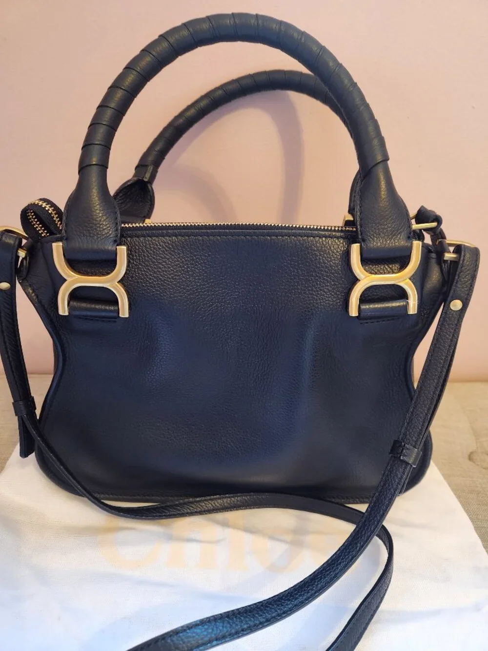 Chloe Small Marcie Leather Satchel-Black Grain Leather